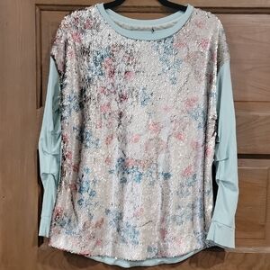 Sharon Young Oversized Sequin Blouse in Green and Blue